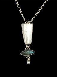 Gorgeous Vintage Sterling Silver Mother Of Pearl And Labradorite Pendant Necklace