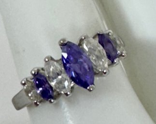 PRETTY STERLING SILVER PURPLE AND WHITE STONE RING