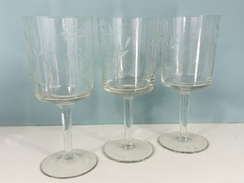 Etched Monet By Colony Wine Goblets Glasses -Set Of 3