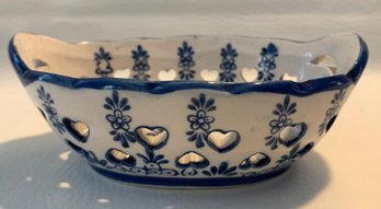 Vintage Delft Holland Trinket Dish Reticulated Hearts