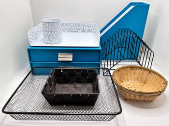 Unused Bigso Office Storage Boxes From The Container Store, Two 2-piece Desk Sets & 2 Baskets