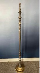 Old Wooden Floor Lamp Post With Brass Base