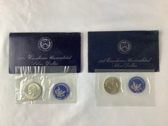 1971 & 1974 Eisenhower Uncirculated Silver Dollar 'Blue Ike' Envelopes Sealed In Original Package (40 Percent)