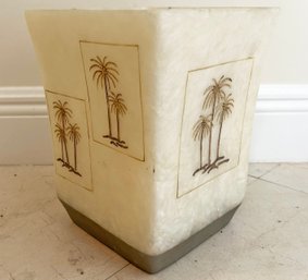 A Vintage Cast Plastic Wastebasket With Palm Tree Motif, C. 1970's