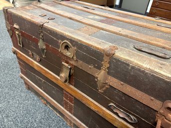 Large Antique Flat Top Trunk With Interior Insert