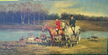 Fox Hunt By A Stream Oil Painting On Canvas ~ Signed Sammy ~