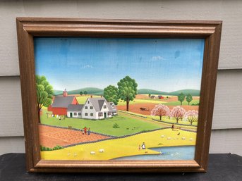 Vintage Oil Painting Of Farm Scene