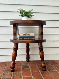 Vintage Bassett Solid Wood Small Round 2 Tier Side Table 22 Inches