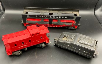 3 Vintage Lionel Trains ~ Auto-Loader 6414, Caboose 6007 & Tender ~