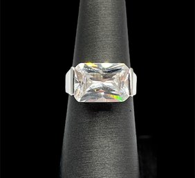 Beautiful Large Clear Stone Rectangle Ring, Size 7