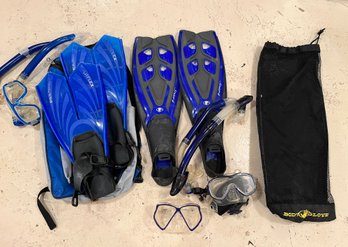 Snorkeling Gear: Fins, Masks, Glove & Snorkel In Easy Carry Bags
