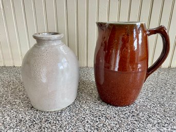 Glazed Stoneware Pitcher & Vase