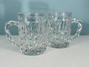 Pair Of Tiffany Cut Crystal Mugs Etched With 'Winner' And 'loser'