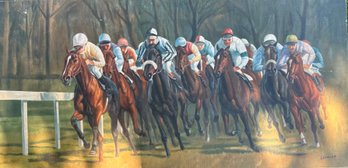 Race Horses Oil Painting ~ Signed W. Hunt ~