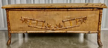 Antique Scorched Bamboo And Grasscloth Trunk