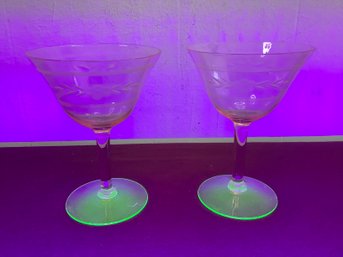 Pair Of Uranium Watermelon Glass Martini Glasses