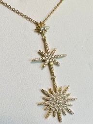 GORGEOUS GOLD OVER STERLING SILVER CZ THREE STAR DANGLE NECKLACE