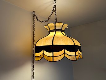 MCM Stained Glass Hanging Light Fixture