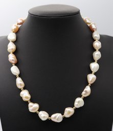 Dramatic Baroque Pearl Necklace In 14k Yellow Gold