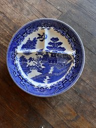 8 Divided Blue And White Plates- Blue Willow