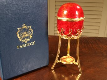 Gorgeous Ruby Red FABERGE EGG With Stand All Enamel Guilloche - Sold By Neiman Marcus In 1990s