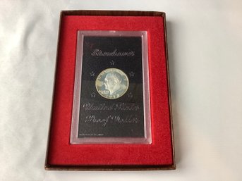 1972 S Proof Eisenhower ' Brown Pack' Silver Dollar In Original Box With Slide Out For Presentation