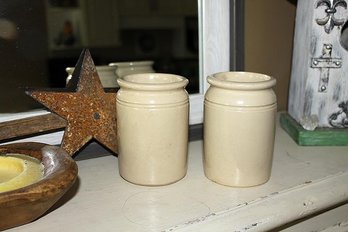 Antique Pair Stoneware Crockery Mustard Jars / Jugs -One Marked