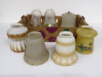 A Lot Of Early 20th C. Frosted & Hand Painted Victorian Lighting Fixture Shades