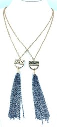 Pair Of Goldtone Hammered Necklaces W/ Chain Fringe