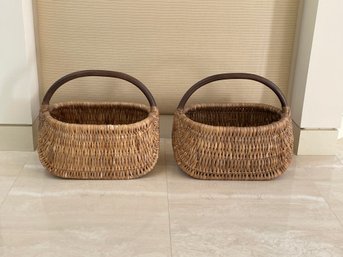 Pair Of Large Woven Wicker Baskets