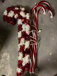 Collection Of Large Outdoor Decorative Candy Canes- 6 Tinsel & 3 Light Up