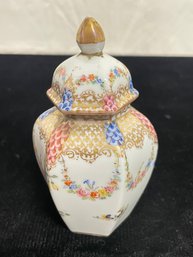 Dresden Floral And Gold Detail Tea Caddy (Small Ginger Jar With Lid