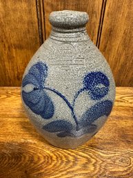 Vintage Rowe Pottery Salt Glaze Pitcher Jug With Blue Flower