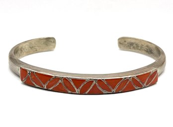 Beautiful Vintage Handmade Sterling Silver Smooth Coral Cuff Bracelet