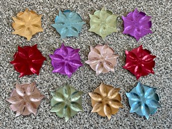 Colorful MCM Floral Sculptural Metal Coasters Or Ashtrays