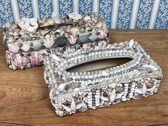 A Vintage Shell Encrusted Tissue Box And Jewelry Box