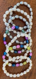 Seven Fresh Water Pearl Bracelets On Stretch Cord