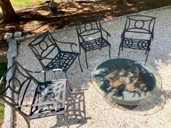 Four Cast Aluminum Arm Chairs With Fire Pit