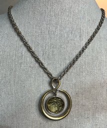 Silver And Gold Tone Pendant With Silver Tone Chain