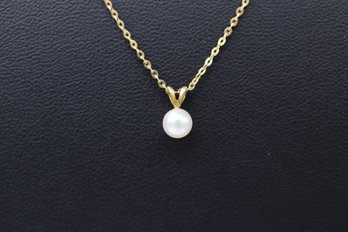 MIKIMOTO 5.5mm Akoya Cultured Pearl Pendant Necklace In 18k Yellow Gold