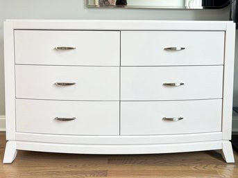 A Modern Bow Front Dresser With Brushed Steel Handles By Lillian August