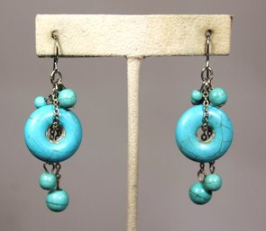 Fine Genuine Turquoise Stone Pierced Earrings