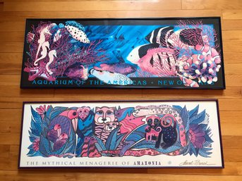 Pair Of Framed Illustrated Museum / Aquarium Poster Prints