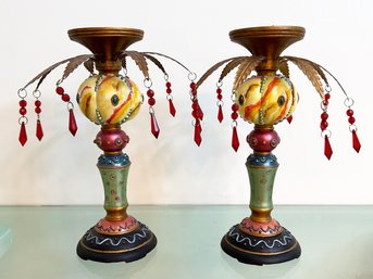 A Pair Of Whimsical Palm Tree Candlesticks