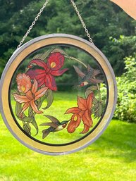 Vintage Glassmaster 10' Suncatcher Hummingbirds-orchids And 3' Glass Hummingbird Hanging Ornament
