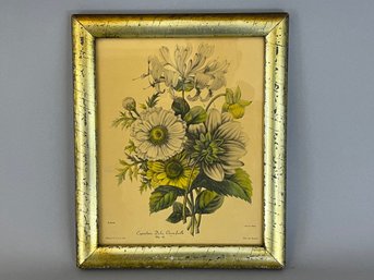 Antique Lithograph Of Flowers In Gold Gilt Frame