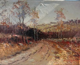 Country Lane Oil On Canvas Signed