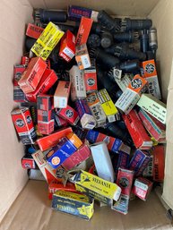 Box Of 100 Radio Tubes - Many In Boxes