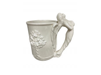 Vintage White Ceramic Mug With Winged Angel Handle