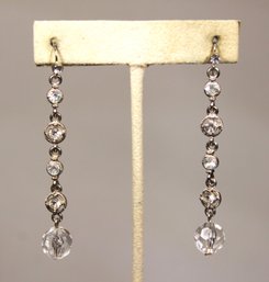 Pair Costume Silver Tone Elongated Evening Wear Pieced Earrings